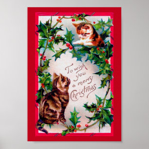 Poster Dois Kittens e Holly de Natal