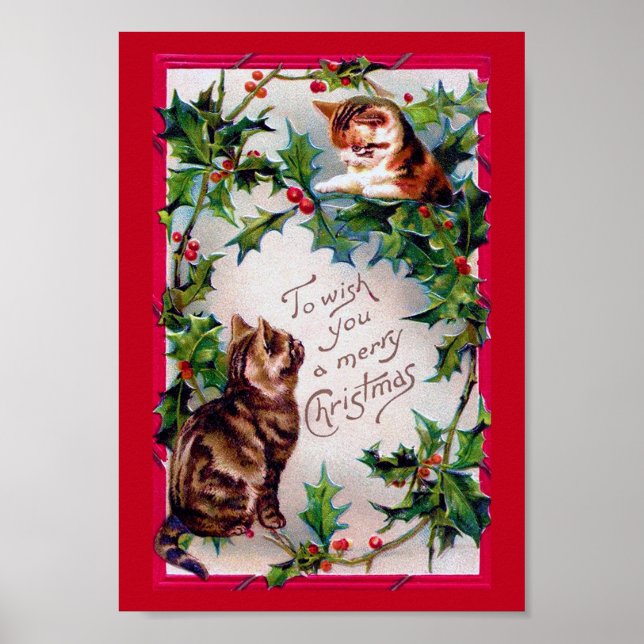 Poster Dois Kittens e Holly de Natal (Frente)