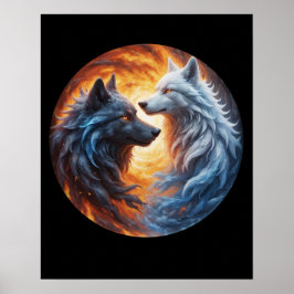 Poster Dois lobos yin yang design