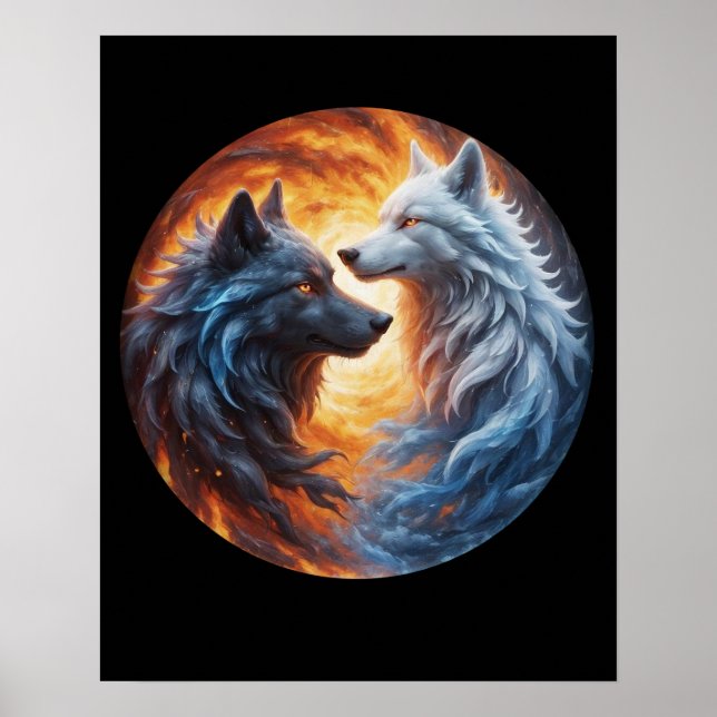 Poster Dois lobos yin yang design (Frente)