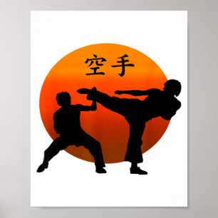 Poster Dois Lutadores de Karate Com Sol Nascente E Karate