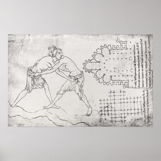 Póster Dois lutadores, plano de uma igreja de Cisterciano (Frente)