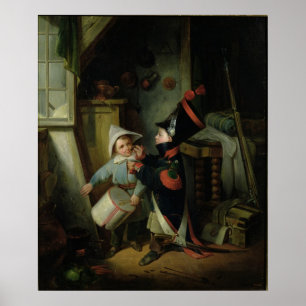 Póster Dois meninos que vestem-se acima como soldados