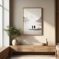 Dois Monges Zen Minimalist Ink Painting Wall Art
