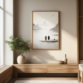 Póster Dois Monges Zen Minimalist Ink Painting Wall Art