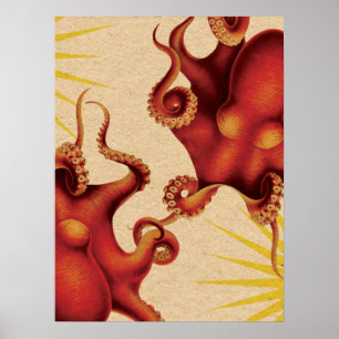 Poster Dois Octopus Vermelho Personalizados Colididos