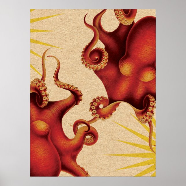 Poster Dois Octopus Vermelho Personalizados Colididos (Frente)