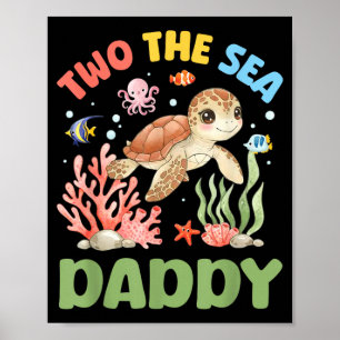 Poster Dois Para o Mar Papai 2º Aniversário Tartaruga Mar