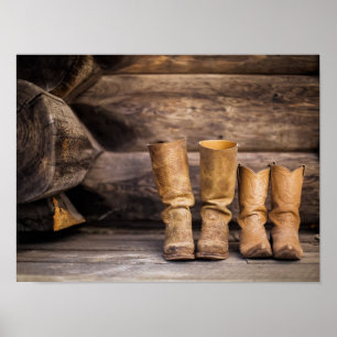 Poster Dois Pares de Botas de Cowboy Usadas em Cabana