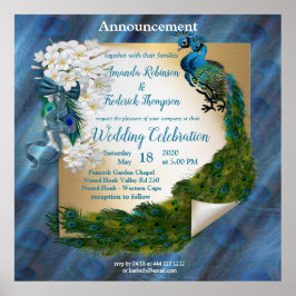 Poster Dois Peacocks na Seda Esmeralda Verde