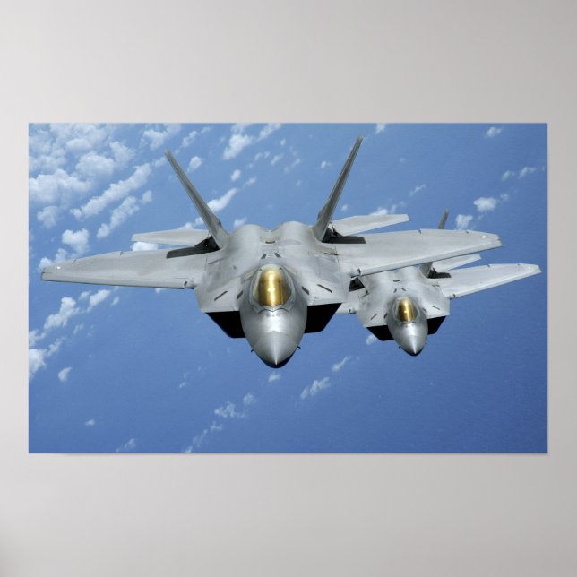 Póster Dois Raptores F-22 sobrevoam o Oceano Pacífico (Frente)