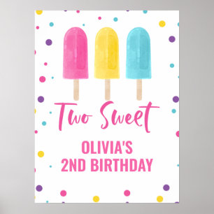 Poster Dois Sweet 2º aniversário Sorvete de Arco-íris