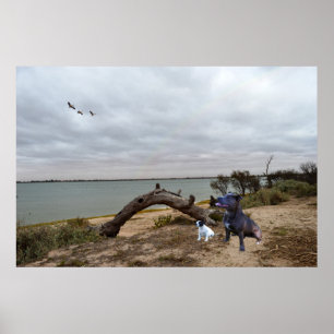 Poster Dois Touro De Staffordshire No Lago,