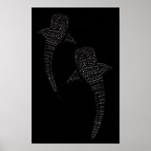 Poster Dois tubarões de baleia preto e branco