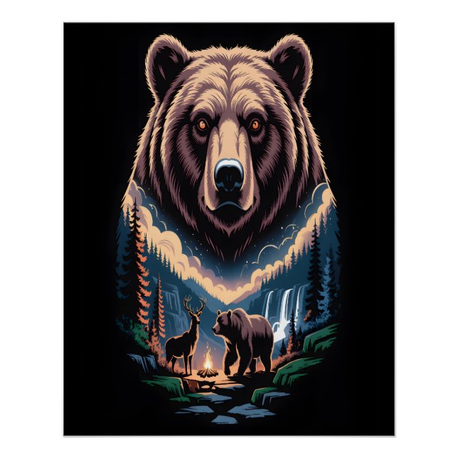 Póster Dois ursos na floresta escura (Frente)