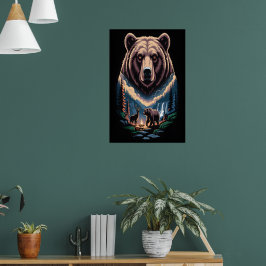 Poster Dois ursos na floresta escura