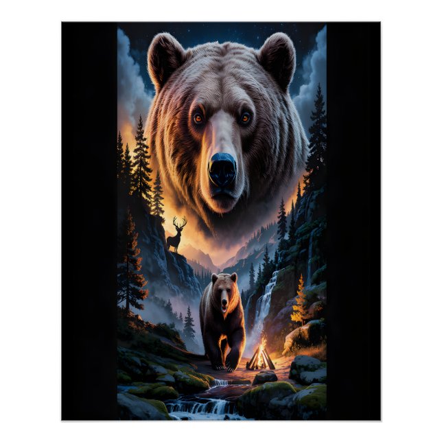 Póster Dois ursos na floresta escura 6 (Frente)