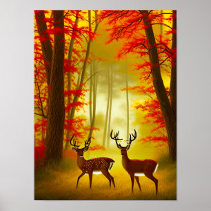 Poster Dois veados em uma Floresta de outono / Florestas