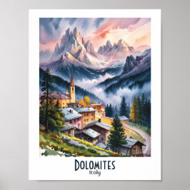 Poster Dolomitas Itália Alpes Paisagem Montanhosa Aquarel