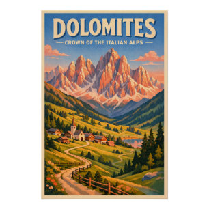 Póster Dolomitas, Itália, em uma clássica viagem retrô