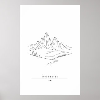 Poster Dolomitas Minimalistas Arte Linear | Montanha Ital