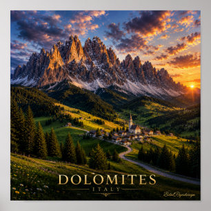 Poster Dolomites Itália Pôr do Sol Paisagem Montanhosa Vi