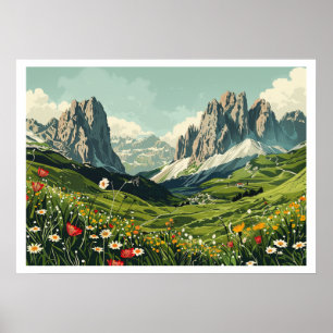 Poster Dolomites, Itália Retro Viagem