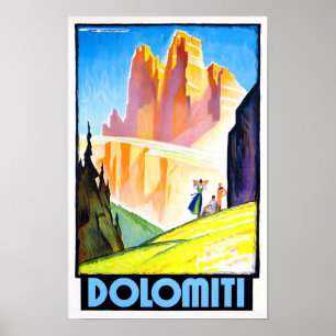 Poster Dolomites Itália viagens vintage