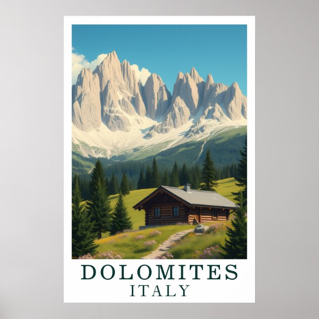 Poster Dolomites Italy Mountain Alpine Cabin Art (Frente)