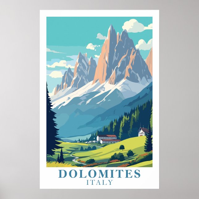 Poster Dolomites Italy Retro Travel Mountain Alpine Art (Frente)
