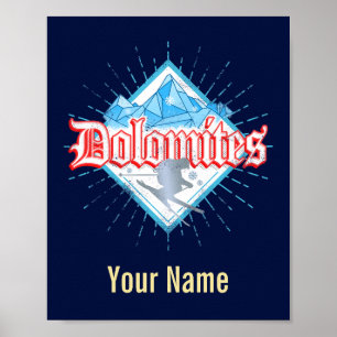 Poster Dolomites Tirol Sul Retro Skier Vintage Ski