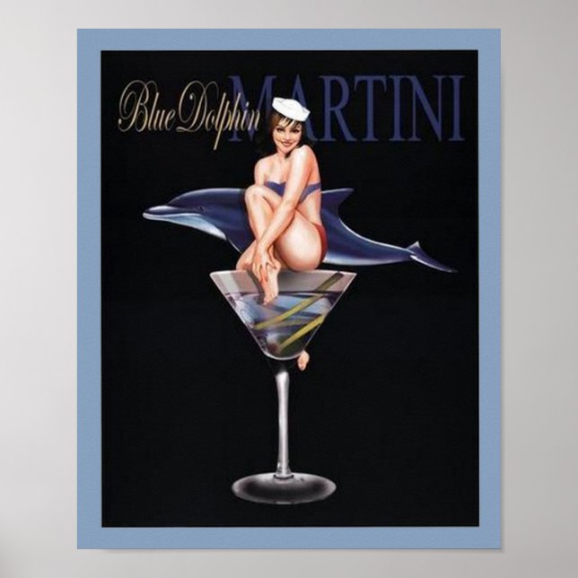 Póster Dolphin Martini Azul (Frente)