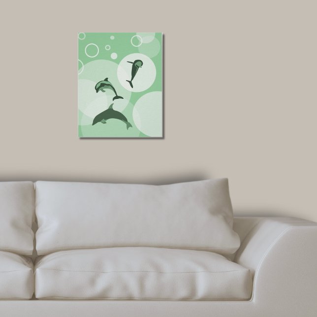 Poster Dolphins de Onda Verde-Turquesa (Fun Turquoise-Green Wave Jumping Dolphins Poster Family Living Room)