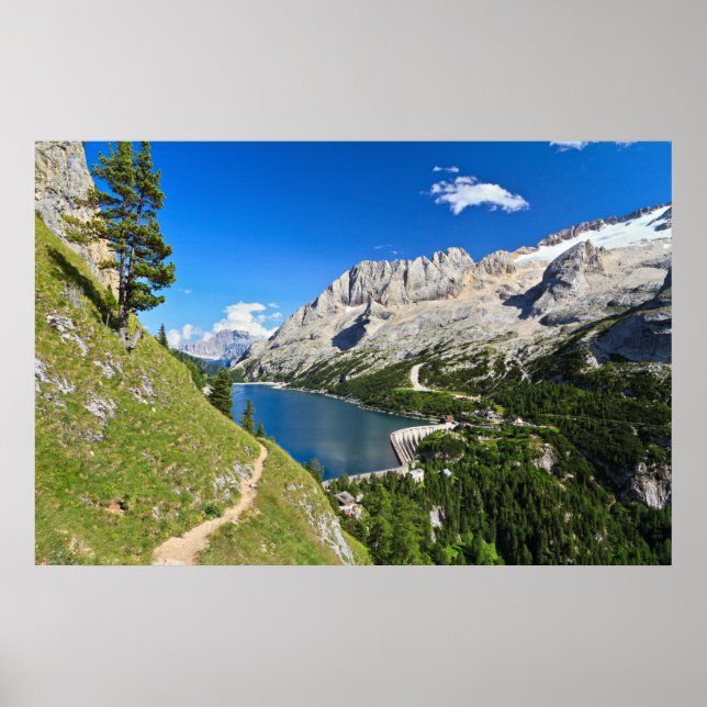 Póster Dolzegovina - Passagem de Fedaia com lago (Frente)
