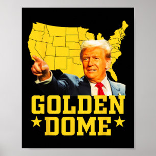 Poster Dome Dourada Trump Grande Mapa Americano Patriótic