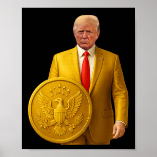 Poster Dome Dourada Trump Grande Mapa Americano Patriótic