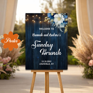 Poster Domingo Brunt Blue Wood String Lights Bem-vindas