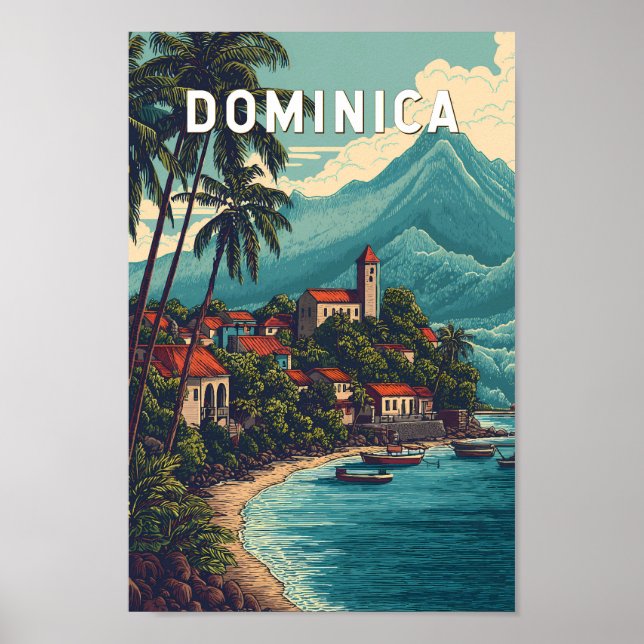 Poster Dominica Illustration Travel Art Vintage (Frente)