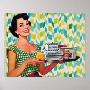 Póster Dona de casa retro do 50 do vintage que guardara a