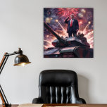 Poster Donald Trump 2024 Herói Militar Pro-Trump Funny AI<br><div class="desc">Compartilhe o seu amor pelo Presidente Donald Trump em 2024 com este poster ao estilo Super Hero,  com Donald Trump em uma pose patriótica e heroica,  no topo de um tanque militar com fogos de artifício e faíscas voando ao fundo.</div>