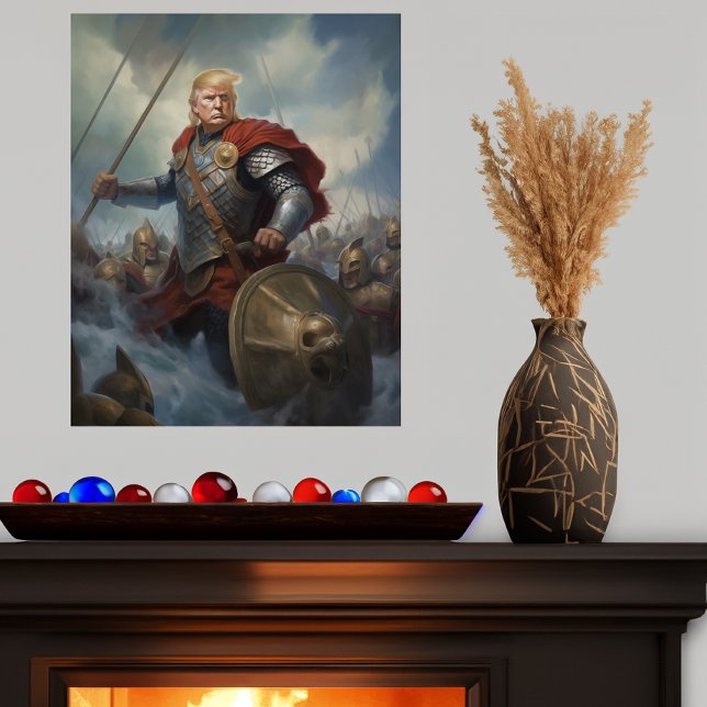 Poster Donald Trump 2024 Viking Warrior Hero Funny AI (viking warrior donald trump 2024 poster funny ai art)