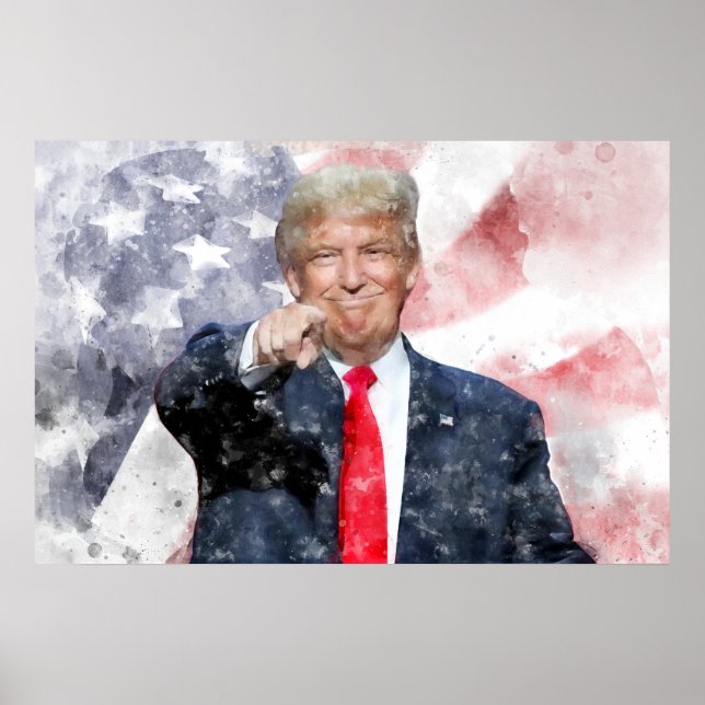 Poster Donald Trump apontando a bandeira americana (Frente)