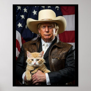 Poster Donald Trump Cat Shirt Cowboy American Flag Engraç