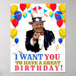 Poster Donald Trump Celebração Balões Aniversário