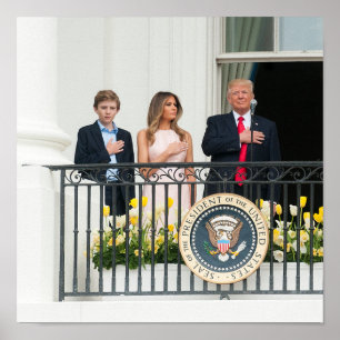 Póster Donald Trump, com Melania & Barron na casa branca