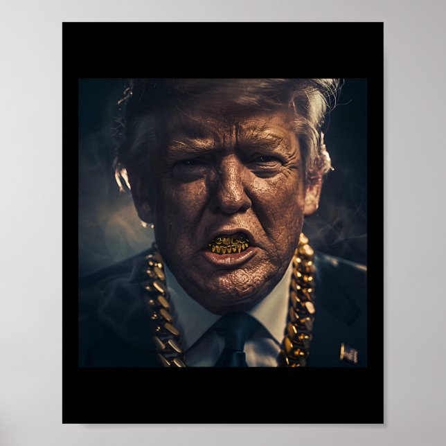 Poster Donald Trump Dourada Grillz (Frente)