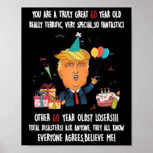 Poster Donald Trump Presidente Funny 60º aniversário Trum