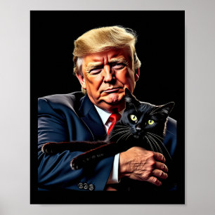 Poster Donald Trump Segurando Gato Gráfico Divertido Polí