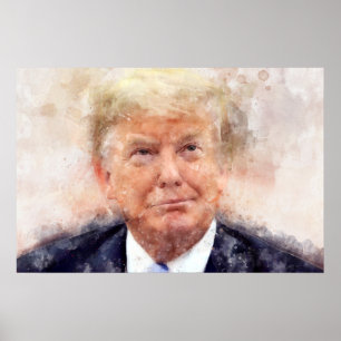 Poster Donald Trump sorridente retrato aquarela