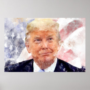 Poster Donald Trump sorrindo com a bandeira americana